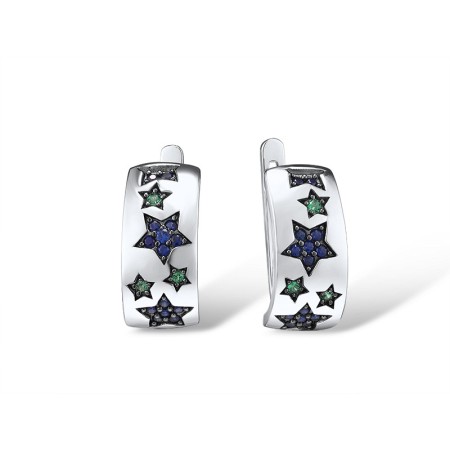 Sterling Silver w/ Black White Plating Earrings Created Sapphire,Green Spinel (E315872SCGSK925)