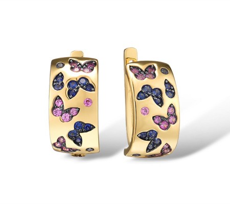 Sterling Silver w/ Yellow Black Plating Earrings Created Pink Sapphire,Created Sapphire (E315873CSPSC925)