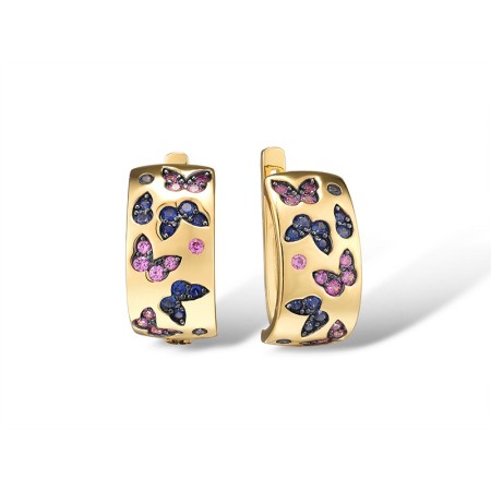 Sterling Silver w/ Yellow Black Plating Earrings Created Pink Sapphire,Created Sapphire (E315873CSPSC925)
