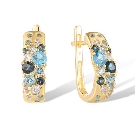 14KY Earrings Blue Topaz (Sky Blue),Blue Topaz (Swiss Blue),London Blue Topaz,White Topaz (E315896MUL114KY)