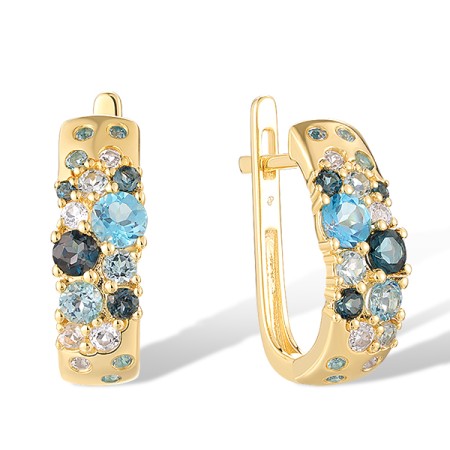 14KY Earrings Blue Topaz (Sky Blue),Blue Topaz (Swiss Blue),London Blue Topaz,White Topaz (E315896MUL114KY)