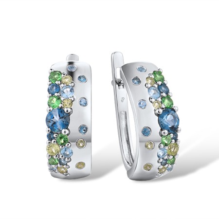 14KW Earrings Peridot,Blue Topaz (Swiss Blue),Green Garnet,London Blue Topaz (E315897MUL14KW)