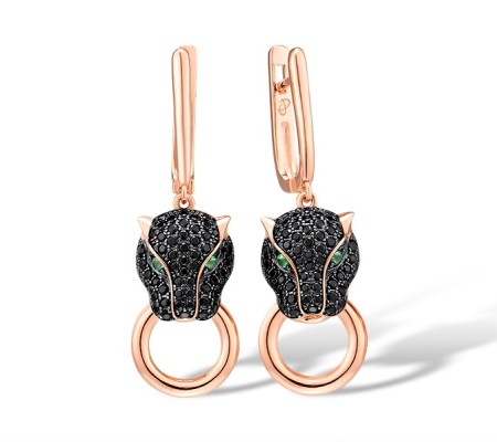 Sterling Silver w/ Rose Black Plating Earrings Black spinel,Green Spinel (E315909BGSSD925)