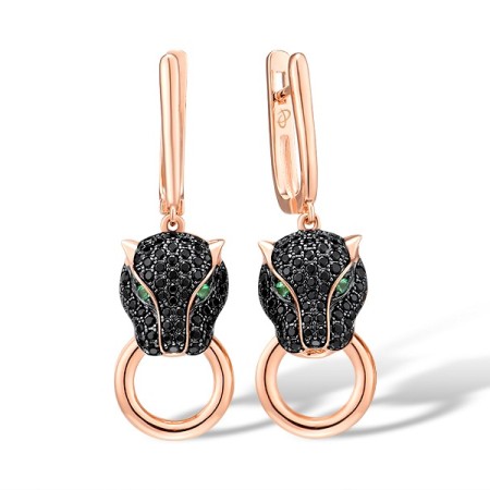 Sterling Silver w/ Rose Black Plating Earrings Black spinel,Green Spinel (E315909BGSSD925)