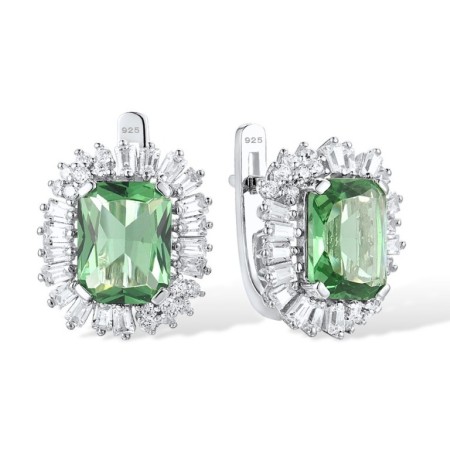 Sterling Silver Earrings Green Glass,White Cubic Zirconia (E315914GRGZSL925)