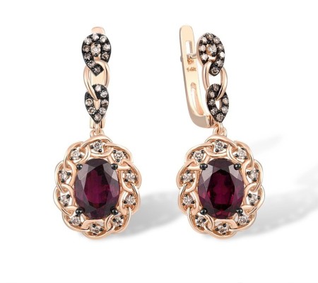 14KRB Earrings Brown Diamond,Rhodolite Garnet (E315948RGB114KRB)