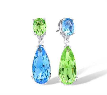 Sterling Silver Earrings Blue Glass,Green Glass,White Cubic Zirconia (E315973BGRZSL925)