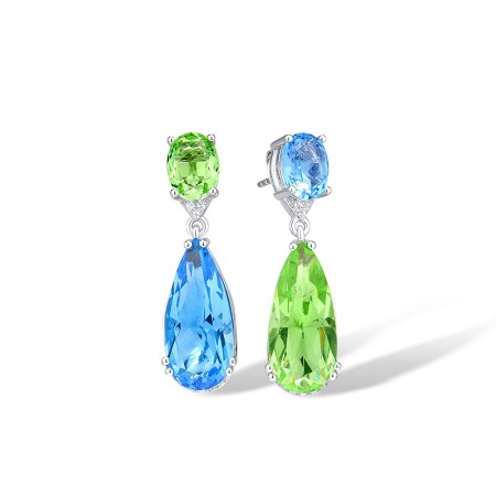 Sterling Silver Earrings Blue Glass,Green Glass,White Cubic Zirconia (E315973BGRZSL925)