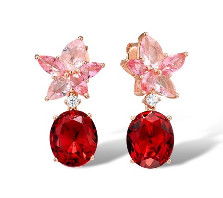 Sterling Silver w/ Rose Plating Earrings Pink Glass,White Cubic Zirconia (E315982PIGZSR925)