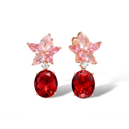 Sterling Silver w/ Rose Plating Earrings Pink Glass,White Cubic Zirconia (E315982PIGZSR925)