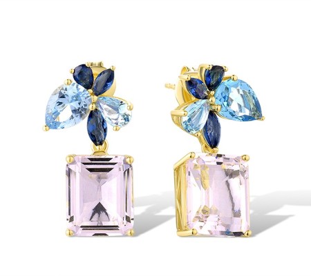 Sterling Silver w/ Yellow Plating Earrings Blue Glass,Pink Glass (E315983BPI1SY925)
