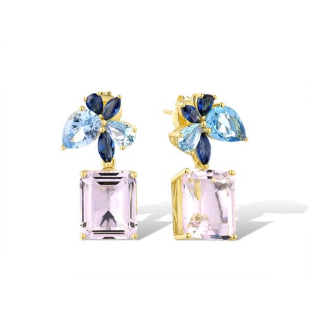 Sterling Silver w/ Yellow Plating Earrings Blue Glass,Pink Glass (E315983BPI1SY925)