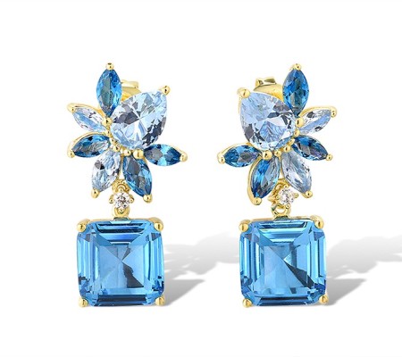 Sterling Silver w/ Yellow Plating Earrings Blue Glass,Blue Spinel,White Cubic Zirconia (E315984BGNZSY925)