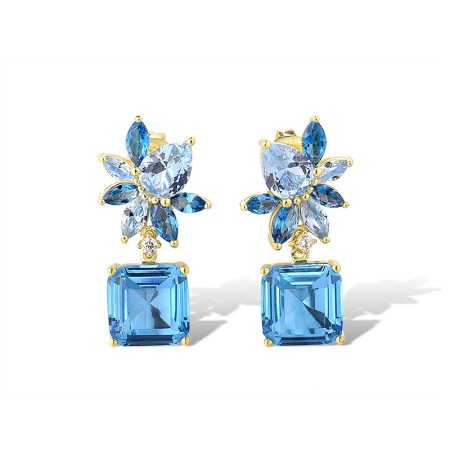 Sterling Silver w/ Yellow Plating Earrings Blue Glass,Blue Spinel,White Cubic Zirconia (E315984BGNZSY925)