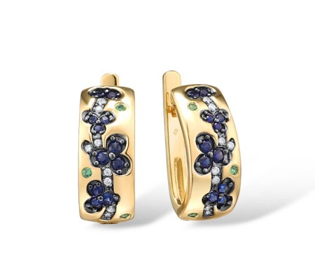 Sterling Silver w/ Yellow Black Plating Earrings Created Sapphire,Green Spinel,White Cubic Zirconia (E316023CSGZSC925)