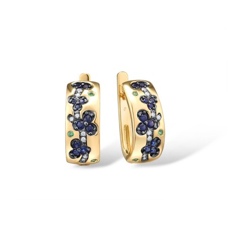 Sterling Silver w/ Yellow Black Plating Earrings Created Sapphire,Green Spinel,White Cubic Zirconia (E316023CSGZSC925)
