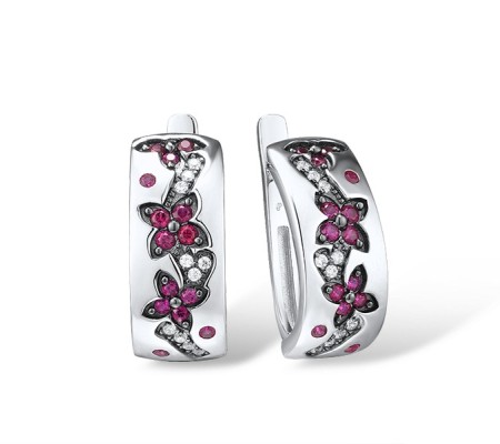 Sterling Silver w/ Black White Plating Earrings Created Ruby,White Cubic Zirconia (E316025CRZSK925)