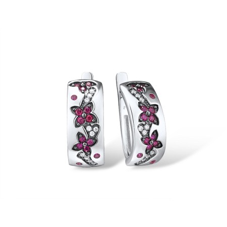 Sterling Silver w/ Black White Plating Earrings Created Ruby,White Cubic Zirconia (E316025CRZSK925)