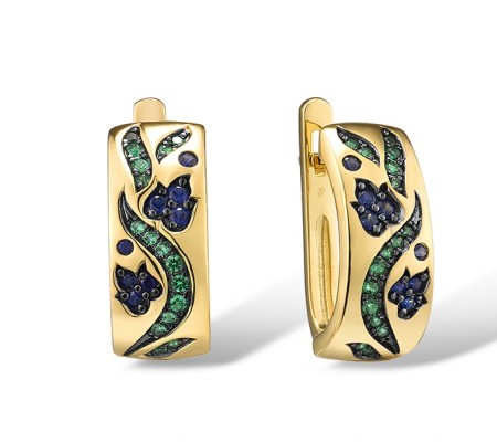 Sterling Silver w/ Yellow Black Plating Earrings Created Sapphire,Green Spinel (E316026SCGSC925)