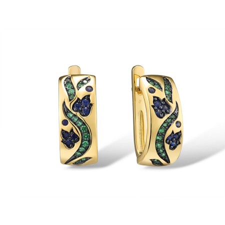 Sterling Silver w/ Yellow Black Plating Earrings Created Sapphire,Green Spinel (E316026SCGSC925)