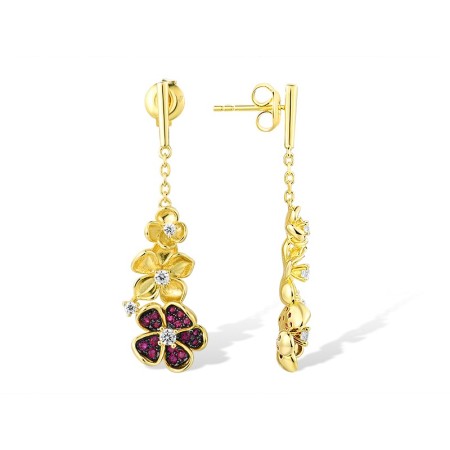 Sterling Silver w/ Rose Black Plating Earrings Created Ruby,White Cubic Zirconia (E316036CRZSD925)