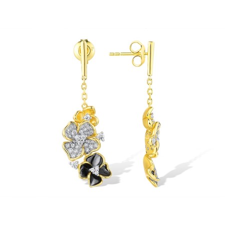 Sterling Silver w/ Yellow Black White Plating Earrings White Cubic Zirconia (E316037WCZSZ925)