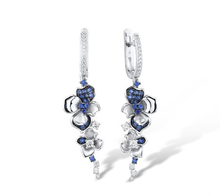 Sterling Silver w/ Black White Plating Earrings Blue Nano Cubic Zirconia,White Cubic Zirconia (E316038BZZSK925)