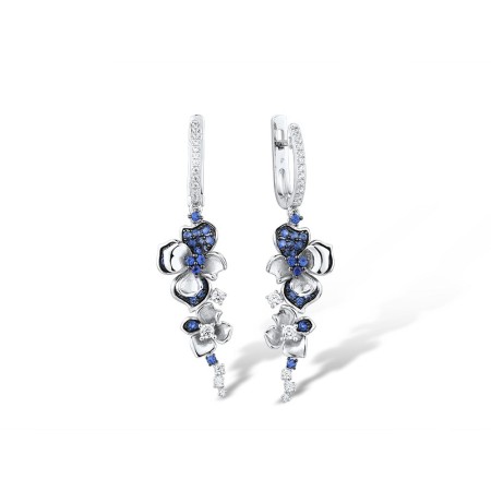Sterling Silver w/ Black White Plating Earrings Blue Nano Cubic Zirconia,White Cubic Zirconia (E316038BZZSK925)