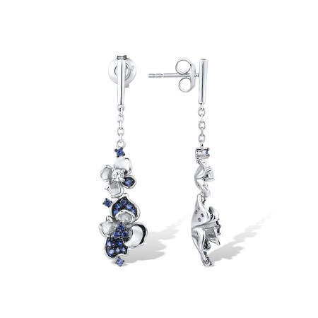 Sterling Silver w/ Black White Plating Earrings Blue Nano Cubic Zirconia,White Cubic Zirconia (E316039BZZSK925)
