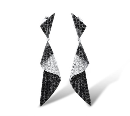 Sterling Silver w/ Black White Plating Earrings Black spinel,White Cubic Zirconia (E316055BSNZ1SK925)
