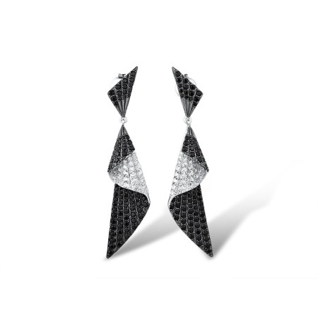 Sterling Silver w/ Black White Plating Earrings Black spinel,White Cubic Zirconia (E316055BSNZ1SK925)