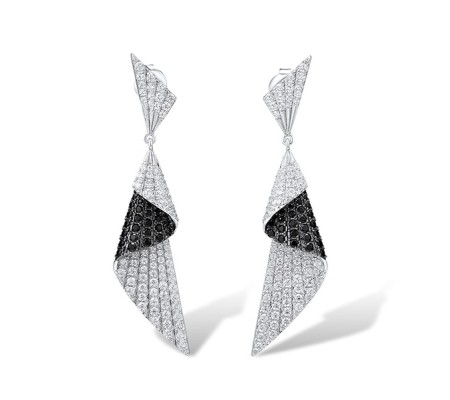 Sterling Silver w/ Black White Plating Earrings Black spinel,White Cubic Zirconia (E316055BSNZSK925)
