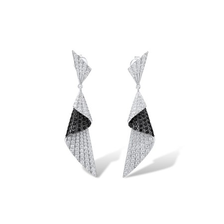 Sterling Silver w/ Black White Plating Earrings Black spinel,White Cubic Zirconia (E316055BSNZSK925)
