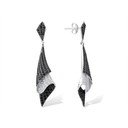 Sterling Silver w/ Black White Plating Earrings Black spinel,White Cubic Zirconia (E316056BSNZ1SK925)