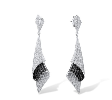 Sterling Silver w/ Black White Plating Earrings Black spinel,White Cubic Zirconia (E316056BSNZSK925)