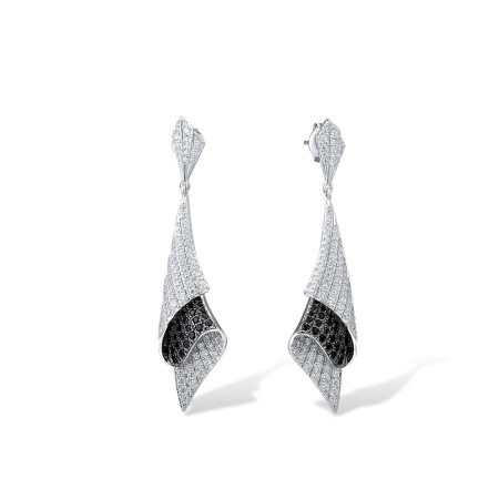 Sterling Silver w/ Black White Plating Earrings Black spinel,White Cubic Zirconia (E316056BSNZSK925)