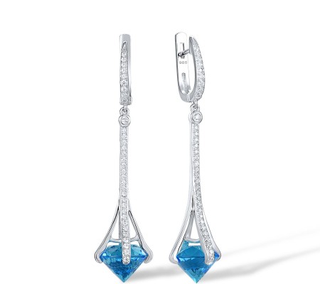 Sterling Silver Earrings Blue Glass,White Cubic Zirconia (E316057BLGZ1SL925)
