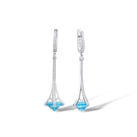Sterling Silver Earrings Blue Glass,White Cubic Zirconia (E316057BLGZSL925)