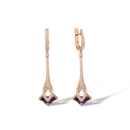 Sterling Silver w/ Rose Plating Earrings Purple Glass,White Cubic Zirconia (E316058PGZSR925)
