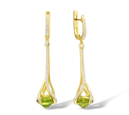 Sterling Silver w/ Yellow Plating Earrings Green Glass,White Cubic Zirconia (E316059GRGZSY925)