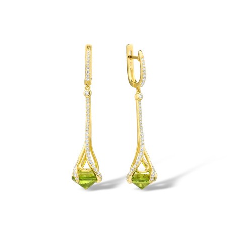 Sterling Silver w/ Yellow Plating Earrings Green Glass,White Cubic Zirconia (E316059GRGZSY925)