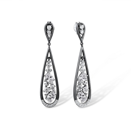 Sterling Silver w/ Black White Plating Earrings White Cubic Zirconia (E316061WCZSK925)