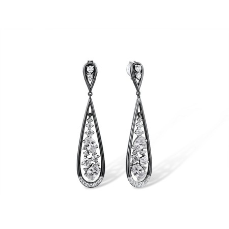 Sterling Silver w/ Black White Plating Earrings White Cubic Zirconia (E316061WCZSK925)