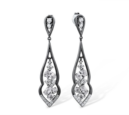 Sterling Silver w/ Black White Plating Earrings White Cubic Zirconia (E316062WCZSK925)