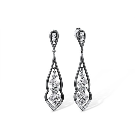 Sterling Silver w/ Black White Plating Earrings White Cubic Zirconia (E316062WCZSK925)