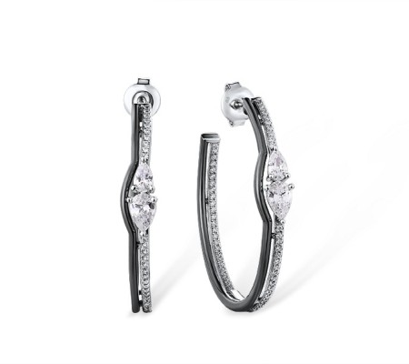 Sterling Silver w/ Black White Plating Earrings White Cubic Zirconia (E316063WCZSK925)