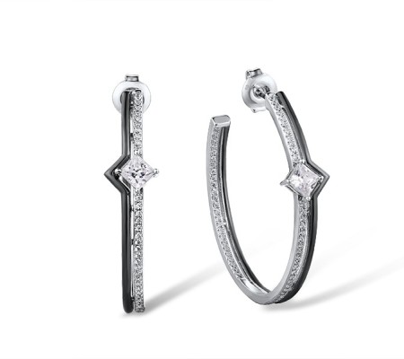 Sterling Silver w/ Black White Plating Earrings White Cubic Zirconia (E316064WCZSK925)