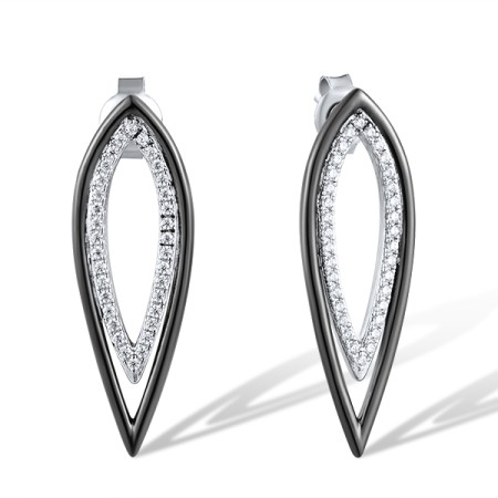 Sterling Silver w/ Black White Plating Earrings White Cubic Zirconia (E316065WCZSK925)