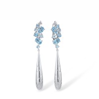14KW Earrings Blue Topaz (Sky Blue),Blue Topaz (Swiss Blue),Diamond,White Topaz (E316067BTKT14KW)