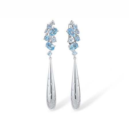 14KW Earrings Blue Topaz (Sky Blue),Blue Topaz (Swiss Blue),Diamond,White Topaz (E316067BTKT14KW)